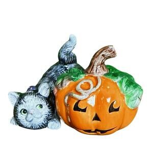 Vintage Fitz & Floyd Cat + Pumpkin S&P Set